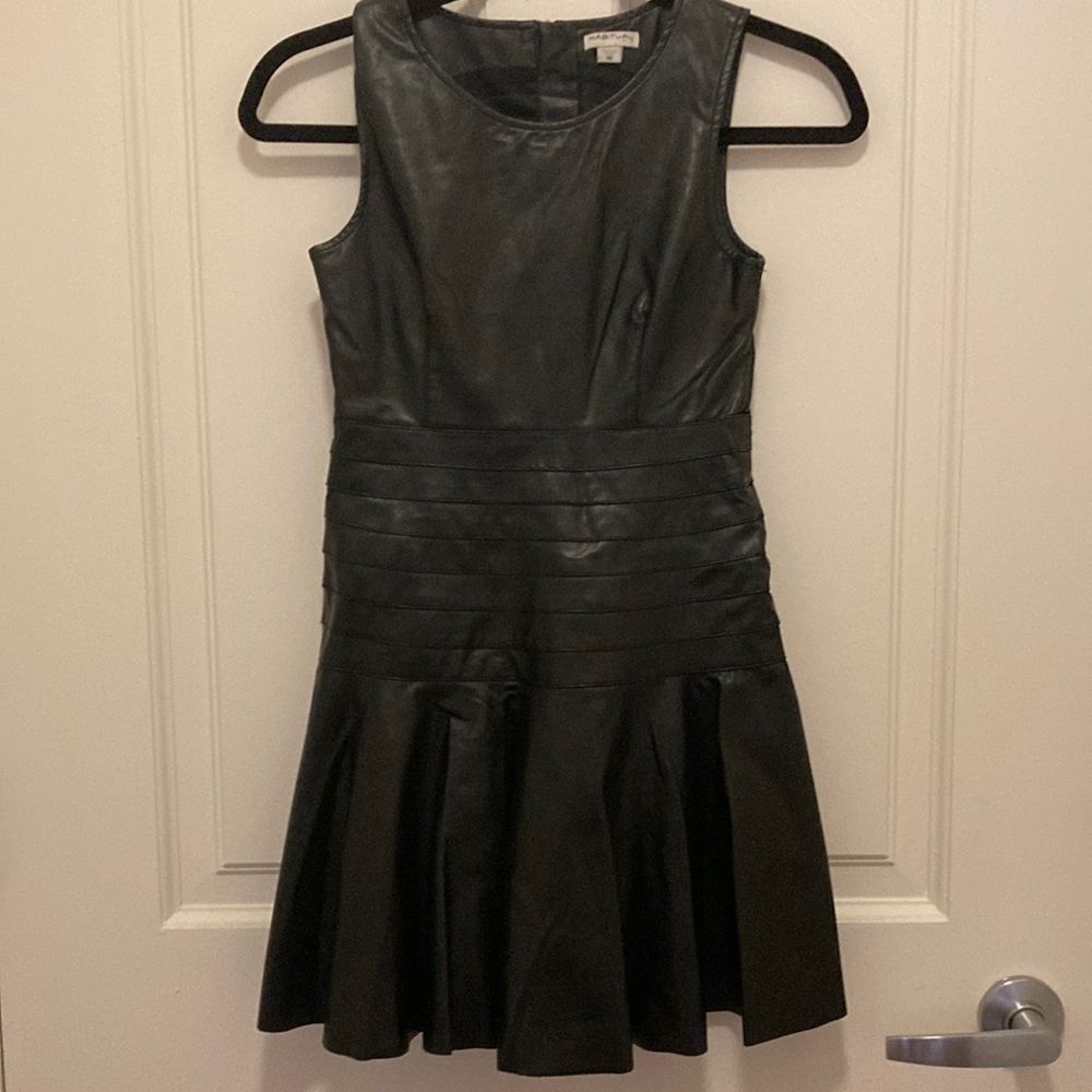 Habitual Girls NWOT Black Faux Leather Flounce Dress. Size 10.